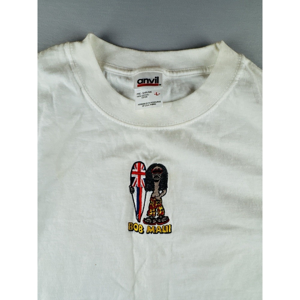 Vintage Reggae Surf Embroidered Long Sleeve T Shirt Anvil Mens L White
